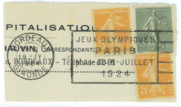 BK1928 - FRANCE - POSTAL HISTORY - 1924 Olympic Games  POSTMARK - BORDEAUX - Verano 1924: Paris