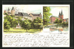 Lithographie Altenburg, Schloss & Kriegerdenkmal, Die Rothen Spitzen - Altenburg