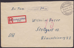 "Gebühr Bezahlt", Ra, R-Brief "Wilhelmsdorf", 26.4.46, Ankunft - American/British Zone