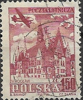 POLAND 1954 Air.  Ilyushin Il-12 Aeroplane Over - 1z.50, Town Hall, Wroclaw FU - Used Stamps