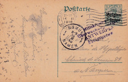 Carte Entier Postal Antwerpen à Namur Cachet Censure Militaire Antwerpen - Ocupación Alemana