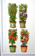 4 CHROMOS DECOUPIS.... POTS FLEURS DIVERSES  ...H ...12.5 Cm - Fleurs