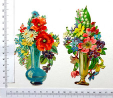 2 CHROMOS DECOUPIS.... VASES FLEURS DIVERSES  ...H ...12.5 Cm - Fleurs