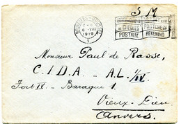 1919 Portvrij SM Enveloppe Bruxelles 1 Met Slogan Stempel - Naar Vieux Dieu - Oude God - FORT IV Bar. 1 CIDA AL 1/IV - 1914-18