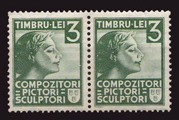 ROMANIA - CINDERELLA : COMPOZITORI / PICTORI / SCULPTORI : 2 X LEI 3 - PERECHE : MNH ~ 1939 (ah281) - Fiscale Zegels