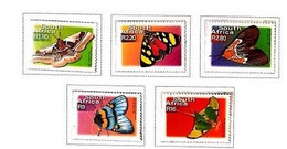 A) 2002, SOUTH AFRICA, MOTHS, EMPEROR OF THE DRACENAS, AFRICAN PEACH, DECEPTIVE TIGER, FALSE TIGER, AFRICAN MOON, MULTIC - Nuevos