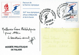 1991 - Parcours De La Flamma Olympique - XVIeme Jeux Olympiques D'Hiver à Albertville - Oblitération CAEN - Temporary Postmarks