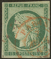 No 2b, Vert Foncé, Obl Cad Rouge De "Paris". - TB. - R - 1849-1850 Ceres