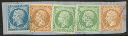 Afft Tricolore à 50cts. Nos 12 (2) + 13B + 14B, Obl Ancre Bleue, Sur Petit Fragment, Pd Ou Def Mais TB D'aspect - 1853-1860 Napoleone III