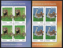 RUMANIA /ROMANIA / RUMÄNIEN  -EUROPA 2021 -ENDANGERED NATIONAL WILDLIFE"- TWO BLOCS Of 4 STAMPS  MINT - 2021