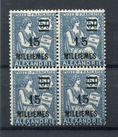 !!! ALEXANDRIE, BLOC DE 4 DU N°71 AVEC 71a CHIFFRES ESPACES NEUF * - Unused Stamps