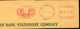 U.S.A. (1950) Indians Meeting Traders. Attractive Red Meter Cancellation On Piece C.C. No 6398: Tradesmen Regional Bank - Other