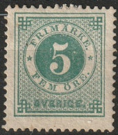 Suede, Sweden 1872-1885 5 öre Vert. Perf. 13. Yvert 18A. Mi. 19B. MH*  See Description - Neufs