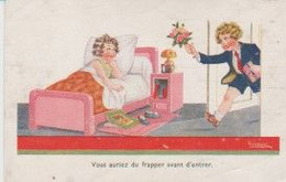 Illustr. MARYOE  (Gamin Apportant Un Bouquet à Fillette Au Lit ) "Vous Auriez Du Frapper Avant D'entrer "" - Mallet, B.