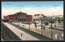 AK Posen / Poznan, Hauptbahnhof, Postamt, Strassenbahn - Posen