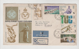 ENGLAND BEDFORD 1968 REGISTERED FIRST DAY COVER FDC BOMBAY (**) - Brieven En Documenten