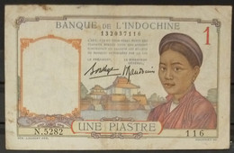 French Indochina Indo China Indochine Vietnam Cambodia 1 Piastre VF Banknote Note / Billet 1932-49 - Pick # 54b - Indochina