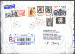Monaco Double Registered Cover To China,COVID-19 Epidemic Disinfected Chop+Customs Examination Notification. - Storia Postale
