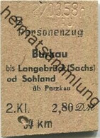 Deutschland - Burkau Bis Langebrück (Sachsen) Oder Sohland über Putzkau - Fahrkarte 1/2 Preis 2. Klasse 1958 - Europe