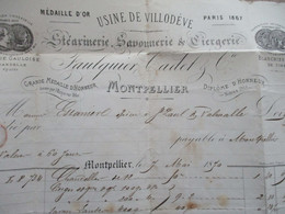 FACTURE 1870 Montpellier Usine De Villodève Savon Cierge Faulquier - 1800 – 1899