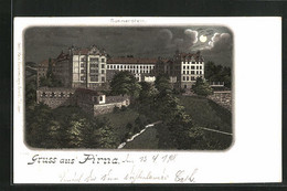 Lithographie Pirna, Sonnenstein Bei Mondschein - Pirna