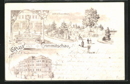 Lithographie Crimmitschau, Marktbrunnen, Neue Realschule, Grotte Im Bismarckhain - Crimmitschau