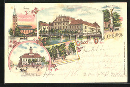 Lithographie Oranienburg, Hotel Eilers, Krieger-Denkmal, Kirche - Oranienburg