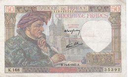 50 Francs  - Jacques Coeur   B.15/5  1942  - K 168 - 50 F 1940-1942 ''Jacques Coeur''