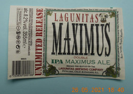 1  ETIQUETTE  De BIERE  LAGUNITAS  MAXIMUS  ( Voir Description)) - Cerveza