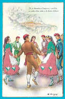 Carte Brodée Folklore Roussillon Danse Illustrateur - Brodées