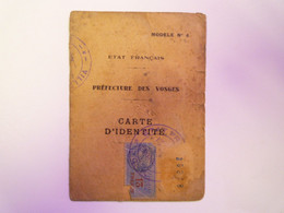 GP 2021 - 129  Carte D'identité De Français  -  Préfecture Des VOSGES  1943 Avec Timbre Fiscal Vélocipède   XXXX - Zonder Classificatie