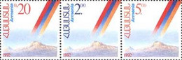 Armenia 1992 First Stamps After Independence Recovery Strip Of 3 Stamps - Timbres