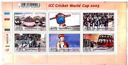 A) 2003, SOUTH AFRICA, CRICKET, SOUTH AFRICA WORLD CHAMPIONSHIP, STANDARD POSTAGE, BLOCK OF 6 - Unused Stamps