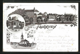 Lithographie Frauenstein I. Erzgeb., Gasthaus Parkschlösschen, Ortsansicht - Frauenstein (Erzgeb.)