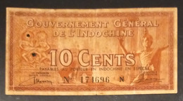 French Indochine Indochina Vietnam Viet Nam Laos Cambodia 10 Cents VF Banknote Note Billet 1939 - Pick # 85a / 02 Photos - Indochina