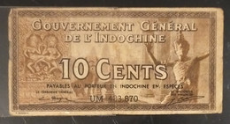 French Indochine Indochina Vietnam Viet Nam Laos Cambodia 10 Cents VF Banknote Note Billet 1939 - Pick # 85e / 02 Photos - Indochine