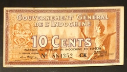 French Indochine Indochina Vietnam Viet Nam Laos Cambodia 10 Cents VF Banknote Note Billet 1939 - Pick # 85d / 02 Photos - Indochine