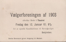 1903. DANMARK. BREVKORT 3 ØRE Cancelled AALBORG 10.1.03 Sender Vælgerforeningen Af 19... () - JF420189 - Briefe U. Dokumente