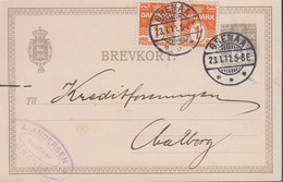 1911. DANMARK. BREVKORT 3 ØRE + Pair 1 ØRE To AALBORG From GRENAA 23.1.11. Very Sharp... () - JF420200 - Cartas & Documentos