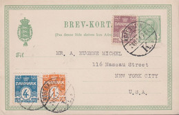 1921. DANMARK. BREVKORT 5 ØRE Frederik VIII + 1, 4 And 15 ØRE To USA From KØBENHAVN 2... () - JF420210 - Storia Postale