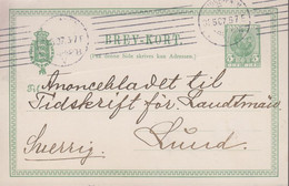 1907. DANMARK. BREVKORT 5 ØRE Christian IX To Lund, Sverige From KJØBENHAVN 31.5.07. () - JF420214 - Lettres & Documents