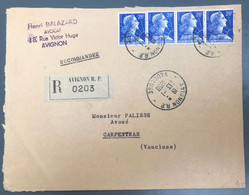 France N°1011B (Muller) Sur Enveloppe Recommandée D'Avignon 13.1.1958 Pour Carpentras - (A1331) - 1921-1960: Periodo Moderno
