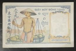 Indochina Indo China Indochine Vietnam Cambodia 1 Piastre UNC Banknote Note Without Dot Below MOT 1932-49 - Pick # 54e - Indochina