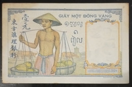 Indochina Indo China Indochine Vietnam Cambodia 1 Piastre AU Banknote Note 1932-49 - Pick # 54c / 2 Photos - Indochina