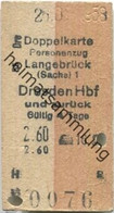 Deutschland - Doppelkarte - Personenzug - Langebrück (Sachsen) Dresden Hbf Und Zurück - Fahrkarte 1958 2. Klasse - Europe