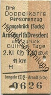 Deutschland - Doppelkarte - Personenzug - Langebrück (Sachsen) Arnsdorf (bei Dresden) - Fahrkarte 1958 2. Klasse 1,80DM - Europe