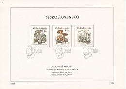 Czechoslovakia / First Day Sheet (1989/14b) Praha: Poisonous Mushrooms (Amanita Phalloides, Cortinarius., Amanita Virosa - Giftige Pflanzen