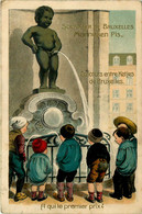 Bruxelles - Souvenir Manneken Pis - " Concours Entre Ketjes De Bruxelles " Cpa Illustrée Gaufrée Embossed - Monuments