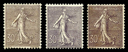 N°133/a/b * Semeuse 30c: Lilas, Violet Foncé Et Violet Très Foncé, Les 3 Exemplaires TB (certificat) Cote 930€ - Unused Stamps