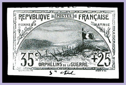 N°152 (*) Orphelins: 35c +25c, Essai En Noir, Très Beau (signé Calves/certificat) - Unused Stamps